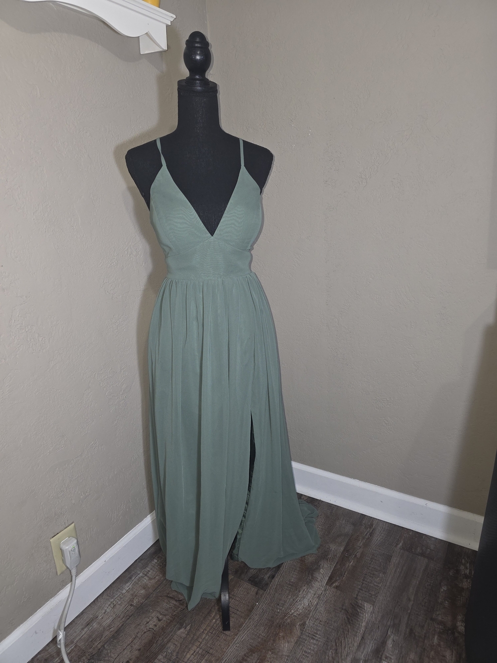 Azazie Sage Green Spaghetti Strap Maxi Dress
